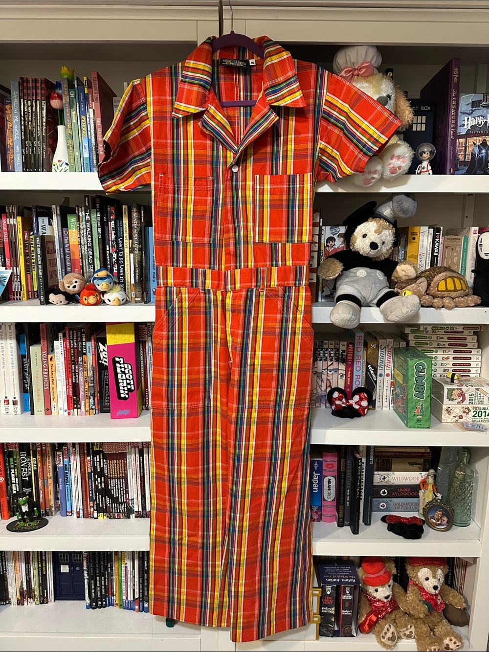 Big Bud Press Red Plaid Short-Sleeve Jumpsuit